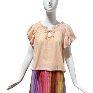 NWOT Free People Terese Velour Crop Top Pink Tint Flutter Balloon Sleeves Size S